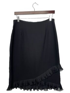 Citrine | Black Side Zip Lined Ruffle Hem Detail Midi Knee Length Skirt 10